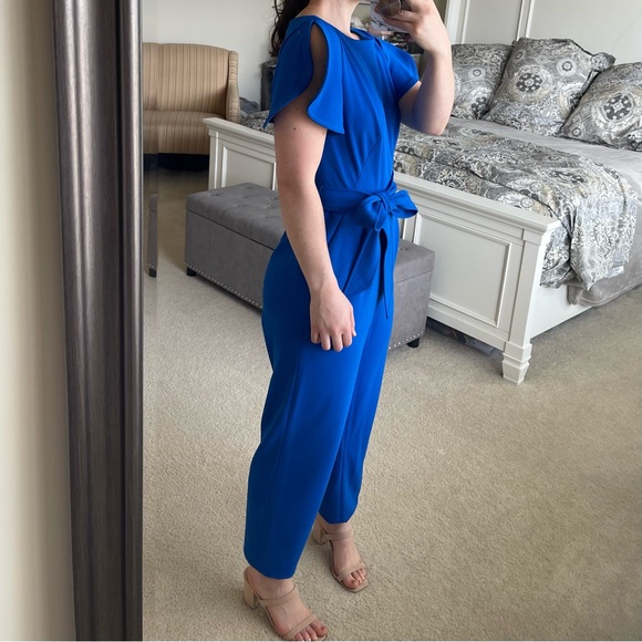 Calvin Klein Flutter Short Split Sleeve Royal Blue Jumpsuit - Picture 2 of 8